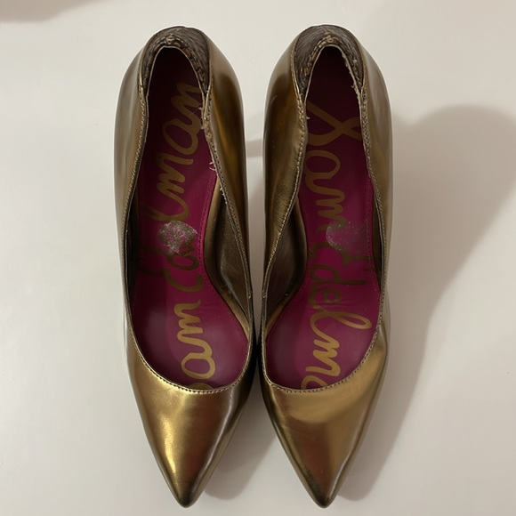 Sam Edelman Gold High Heels Pointy Toe Pumps Size 6.5 - Picture 2 of 9
